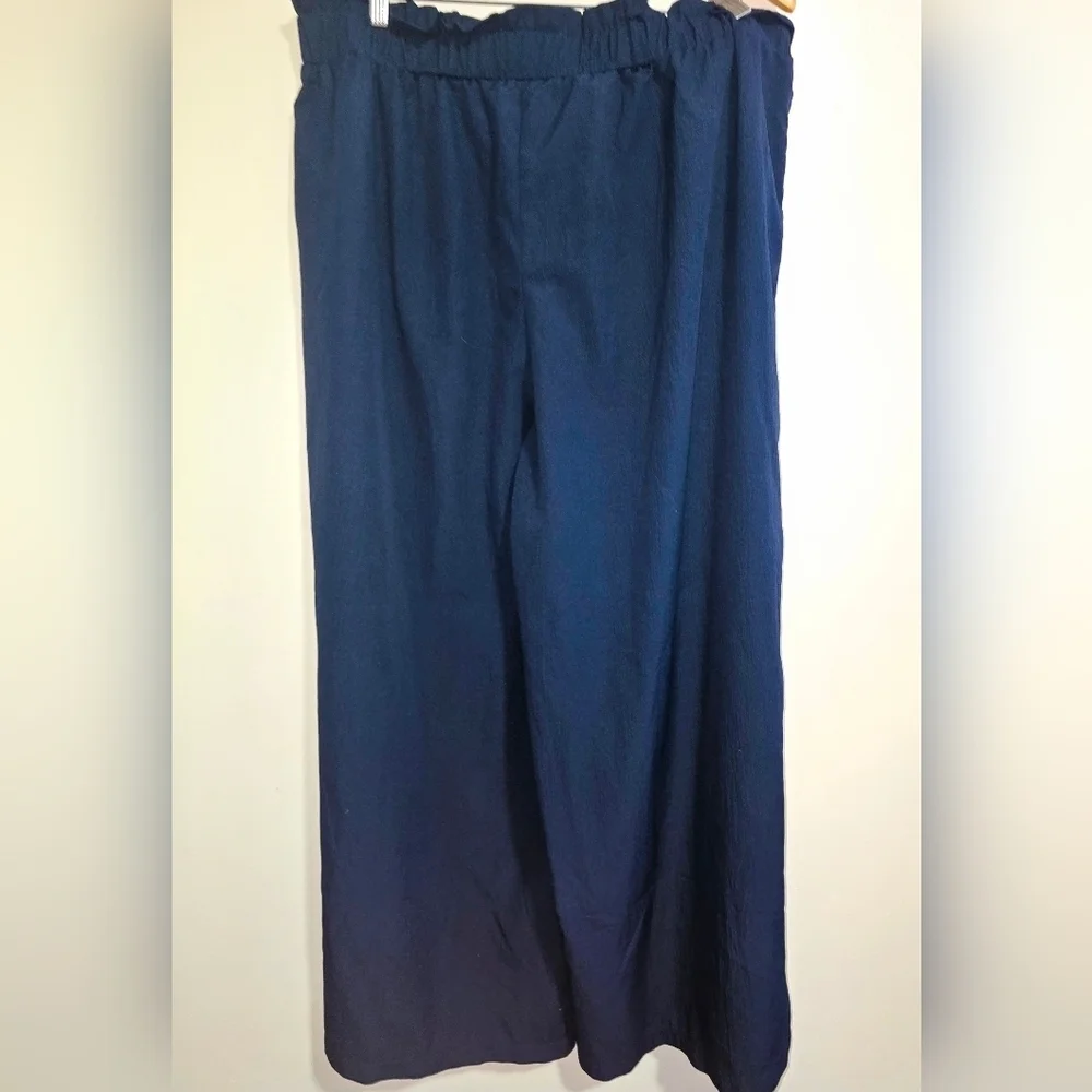 Elegant Navy Blue Plus Size Wide Leg Women's Pants - 3X/18